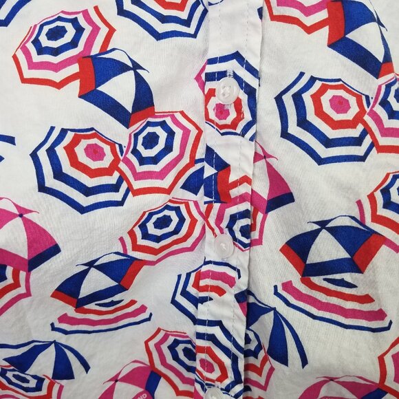 Lands End Button Up Shirt Women 2X 20-22 Cotton Roll Tab Sleeve Umbrella Print - Picture 7 of 15